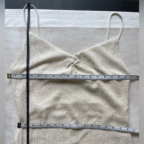 ☘️ Zara Textured Midi Slip Dress with Side Slit in Cream Beige, M - Picture 5 of 15